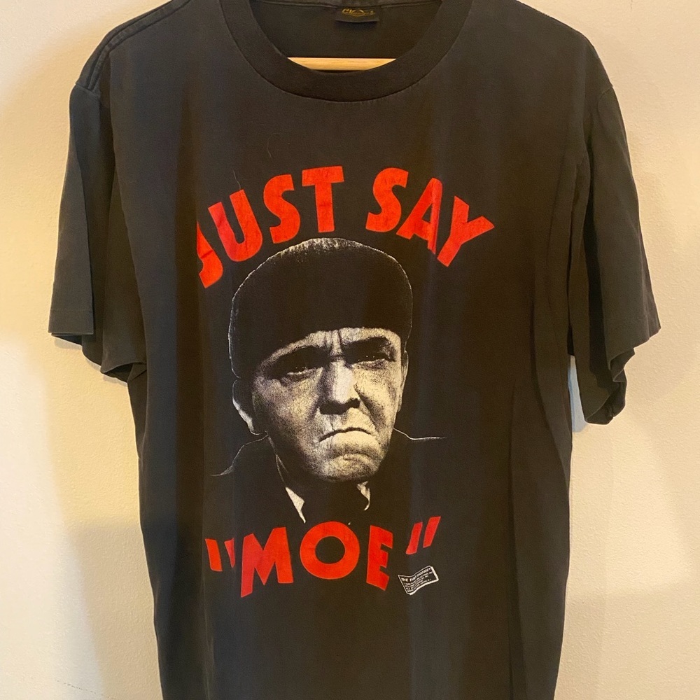 Vintage Just Say Moe Three Stooges Changes Tag T-Shirt Black Size XL​